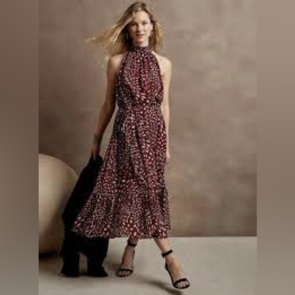 Banana Republic Burgundy Patterned Maxi Dress